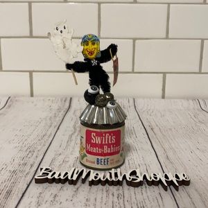 *Vintage Halloween Meat for Babies Upcycled Noisemaker Chenille Witch Figure Art